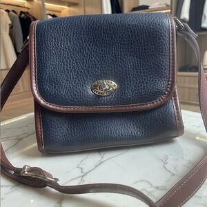 Perry Ellis Navy and Brown Pebbled Leather Crossbody